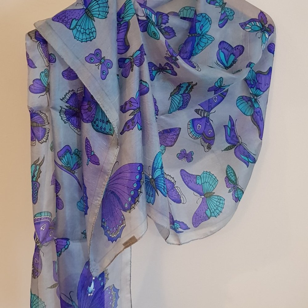Silk Scarf Blue Purple and Green